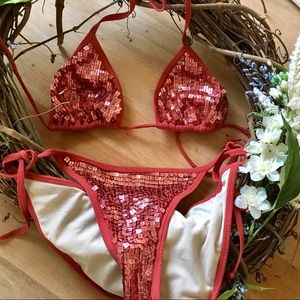 Red Sequins Sparkle VS Bikini - Small
